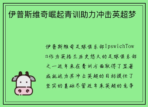 伊普斯维奇崛起青训助力冲击英超梦